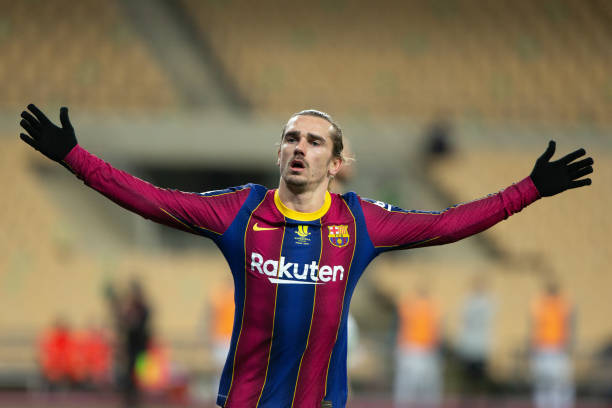 SEVILLA, SPANYOL - 17 Januari: Antoine Griezmann dari FC Barcelona merayakan gol selama pertandingan final Supercopa de Espana antara FC Barcelona dan Athletic Club di Estadio de La Cartuja pada 17 Januari 2021 di Sevilla, Spanyol. (Foto oleh Joaquin Corchero / Europa Press Sports via Getty Images)