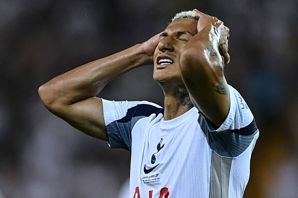 UDINE, ITALIA - 13 Agustus: Richarlison dari Tottenham bereaksi selama pertandingan Piala Super UEFA 2025 antara Paris Saint-Germain dan Tottenham Hotspur di Stadion Friuli pada 13 Agustus 2025 di Udine, Italia. (Foto oleh Image Photo Agency/Getty Images)